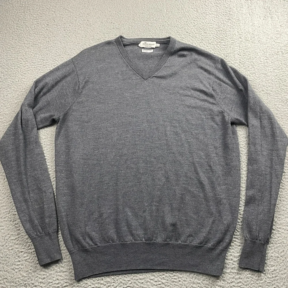 Peter Millar Sweater Men's XL Gray Crown Soft Merino Wool Silk V-Neck Pullover